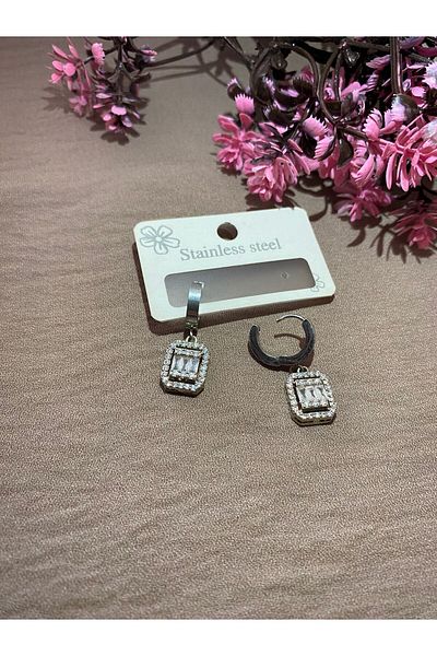 Parla Baguette Dangle Steel Earrings