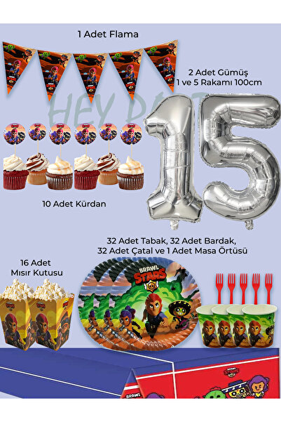 PartyPoo Brawl Stars Themed Birthday Party Set for 32 People |   15 Year Birt...