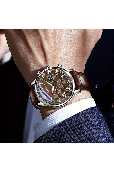 Feronnucci Men's Wristwatch Leather Band Calendar Chronograph St-601