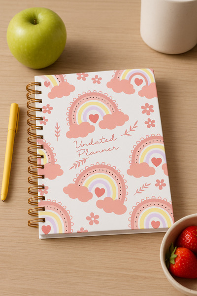 Fobinote Sert Kapak A5 Spiralli Ajanda (Süresiz Planlayıcı Ajanda) PembeKuşak