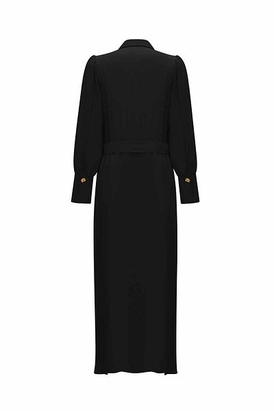 MISS DALIDA Black Button Detailed Belted Shirt Collar Dress T25Y-4020