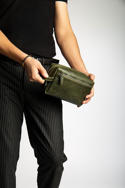 Niki Leather Чанта с цип David Khaki от естествена кожа