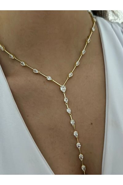 MyladyAccessoriess Steel Y Necklace with Drop Stone Detail