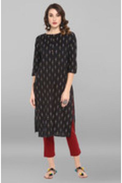 IndHeritage Premium cotton office / casual kurti - Black kurti / kurta for women with ethnic prints