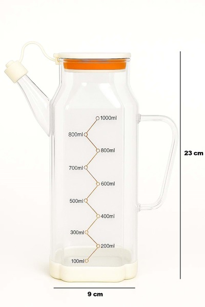 Jenisa Transparent Glass 1000 ml Oil Pot Jug Non-Spill & Non-Slip Silicone Based Oil Pot - Cream