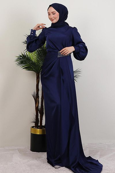 GİYZAMİLA Βραδινό φόρεμα Swan Navy Blue