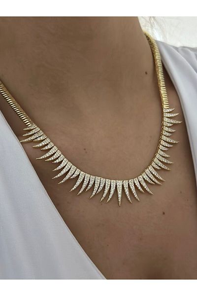 MyladyAccessoriess Zircon Stone Wing Detail Steel Necklace