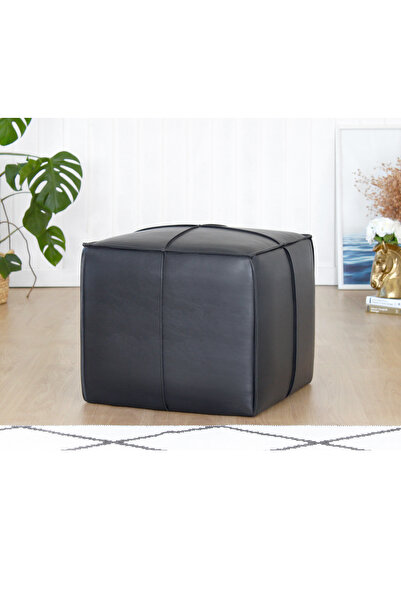 Lorencehome Ottowel Deri Puf - Siyah