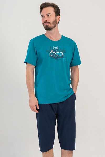 VİENETTA Cotton Men's Short Sleeve Capri Pajama Suit, 408432