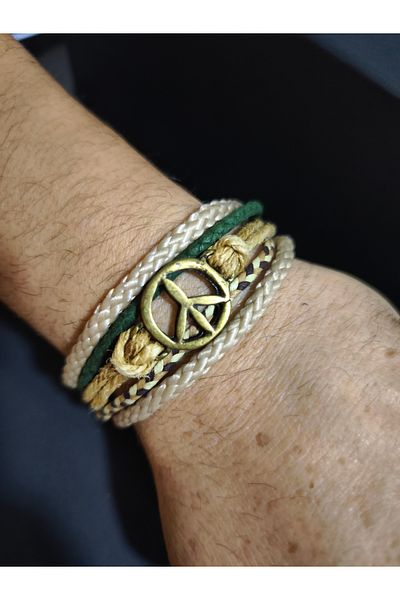 enyatakı Peace Sign Model Original Leather Rope Bracelet