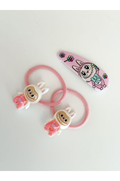 PURPLE'S BİR TUTAM MUTLULUK Labubu Figured Enamel Snap and 2-Piece Baby Kids Rubber Buckle Set