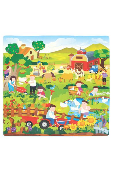 LUDIRO EVA Foam Puzzle Mat for Children, Set of 9 Educational Pieces with Farm Life