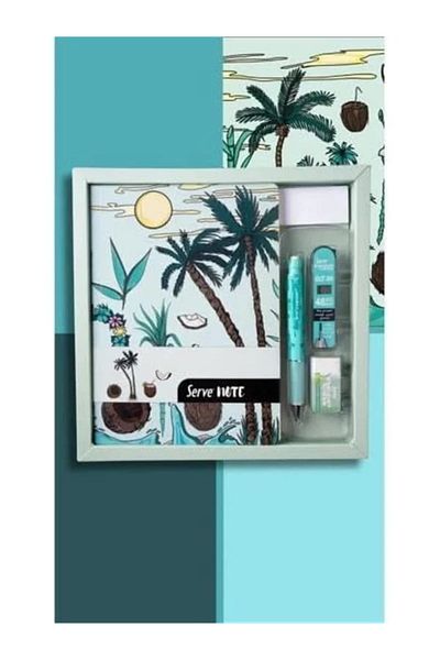 Mu Art Ahşap Notebook Set - Patterned Mint Green in Special Box