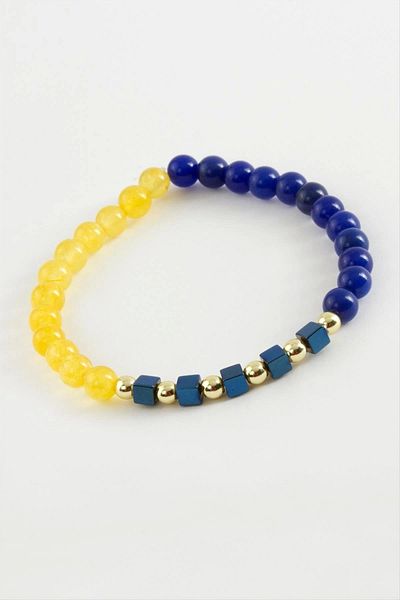 PAMİRAVM Yellow Navy Blue Natural Stone Bracelet 6 mm