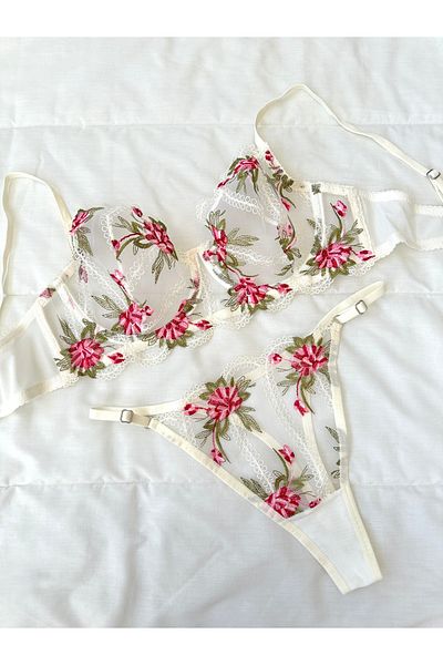 Feruzdesign Plus Size Estelly Ecru Underwire Bra Set