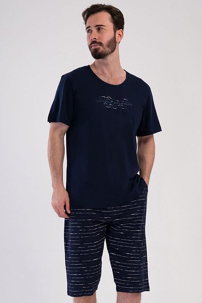 VİENETTA Cotton Men's Short Sleeve Capri Pajama Suit, 408129