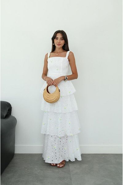 Havoş White Yellow Patterned Layered Dress