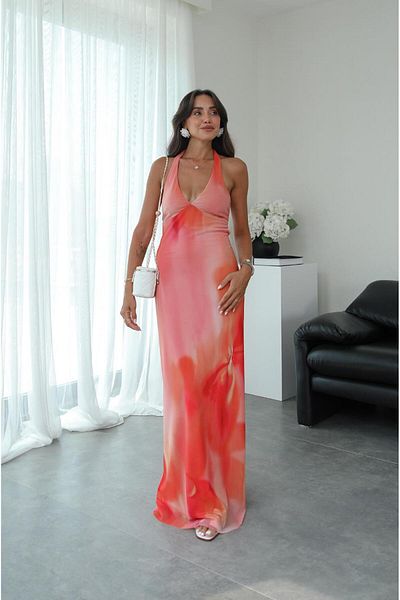 Havoş Orange Tie-Dye Patterned Dress