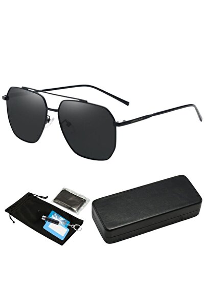 Hipolar - Ochelari de soare polarizați, clasa 3, ramă metalică, lentilă neagră HD6, UV400, cu carcasă rezistentă la șocuri