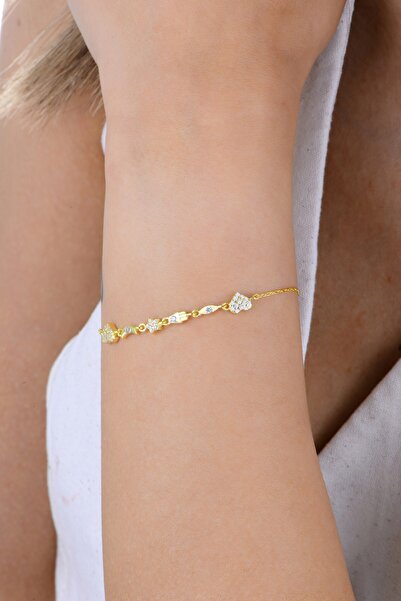 Söğütlü Silver Gümüş altın yaldızlı zirkon taşlı aşk ve şans bilekliği SGTL12...