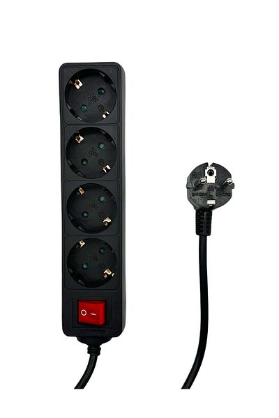 MicroConnect 4x Prelungitor Schuko cu întrerupător, 5m, negru, MC-GRU0045BS