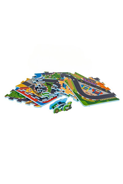 LUDIRO EVA Foam Puzzle Mat for Children, Set of 9 Educational Pieces with Race Track, 3D Car