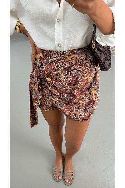 Sezgi Tekin Shawl Pattern Belted Shorts Skirt