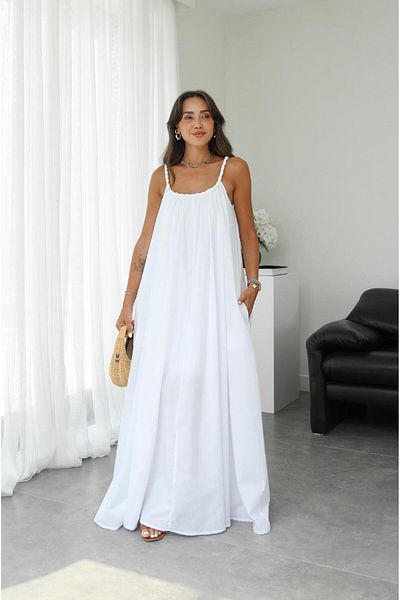 Havoş White Mesh Detailed Lined Voile Dress