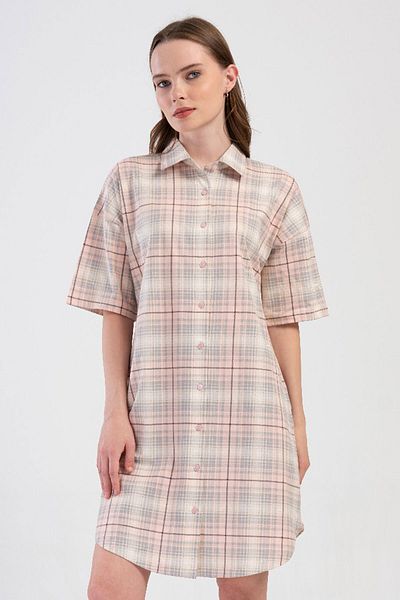 VİENETTA Women's Cotton Off Shoulder All Button Short Sleeve Nightgown , 408492