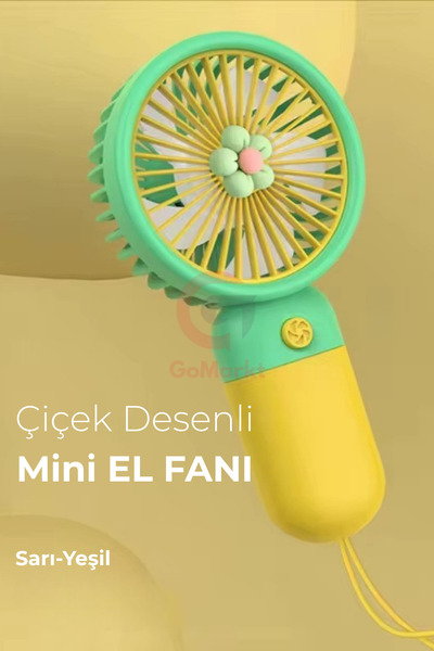 GoMarkt Şarjlı Mini El ve Masa Fanı Çiçek Desenli Mini El Pervanesi Soğutu El Fanı