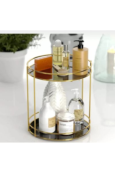 Silkyreal Two-Tier Round Gold Coffee Side Presentation Makeup Organizer