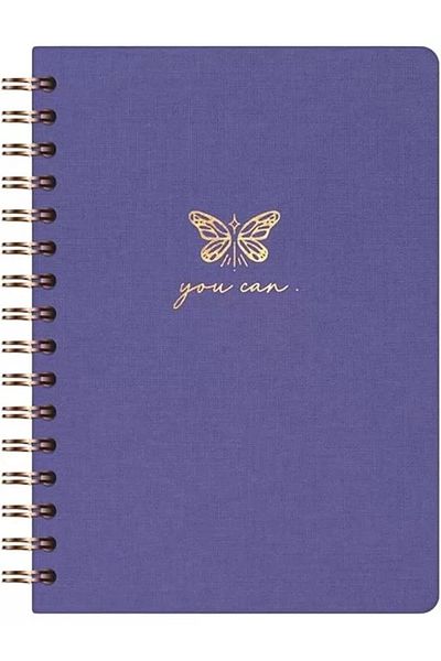 Mu Art Ahşap A5 Spiral Hard Cover Linen Dotted Undated Notepad Lilac