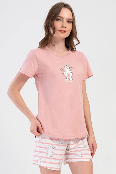 VİENETTA Cotton Women's Short Sleeve Shorts Pajamas Suit, 408104