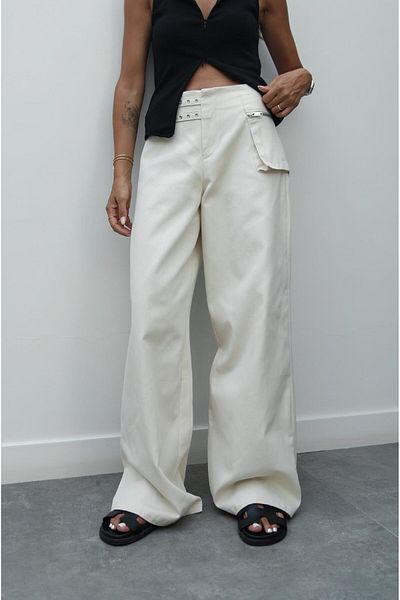 Havoş Ecru Zipper Pocket Detailed Trousers
