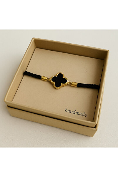 BIJUTERI Siyah Yonca figürlü asansör bileklik