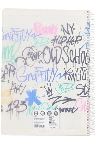 Mu Art Ahşap Faber-Castell Graffiti Pattern Spiral Notebook, A4, 120 Sheets, 70g Paper, Checkered, Durable Cover