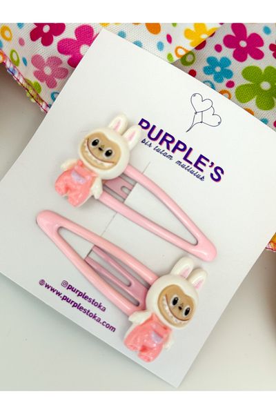 PURPLE'S BİR TUTAM MUTLULUK Labubu Figured Enamel Double Baby Kids Snap Buckle