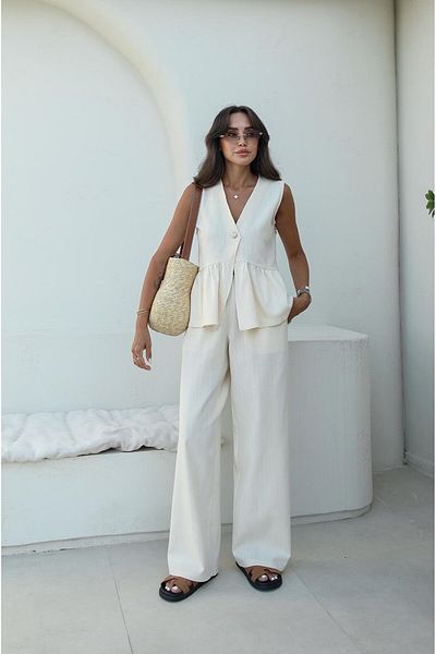 Havoş Ecru Single Button Front Vest Trousers Suit