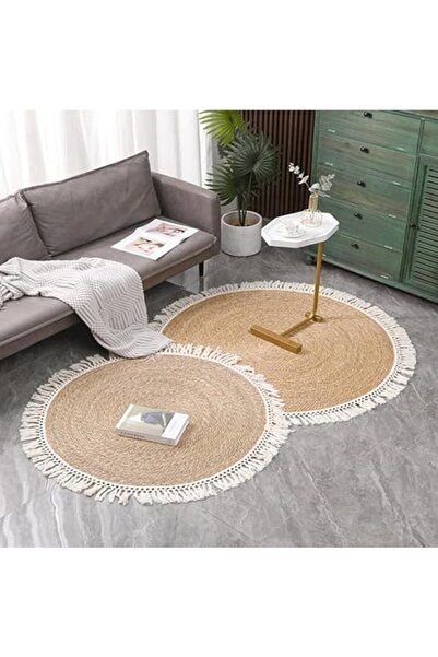 genric FFD Round Jute Carpet Handwoven Jute Braided Area Rug 120x120cm