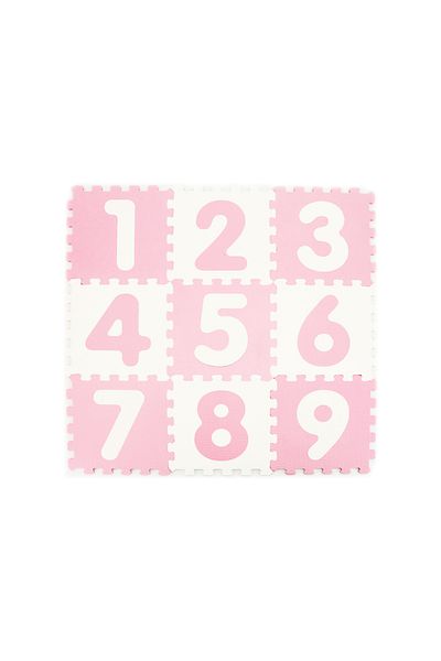 LUDIRO Puzzle Mat with Numbers 1-9, 9 Pieces 32x32 cm, EVA Foam with Silver Ions, White Pink