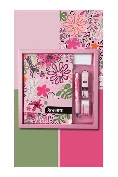 Mu Art Ahşap Notebook Set - Patterned Candy Pink in Special Box