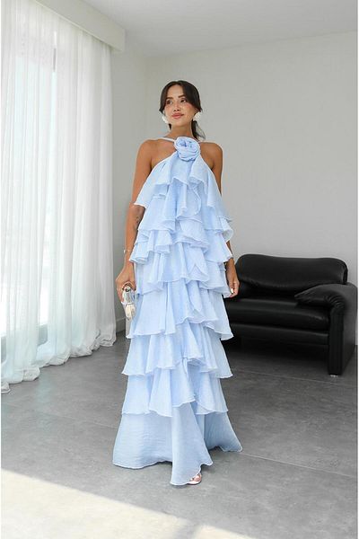 Havoş Baby Blue Rose Detailed Layered Dress
