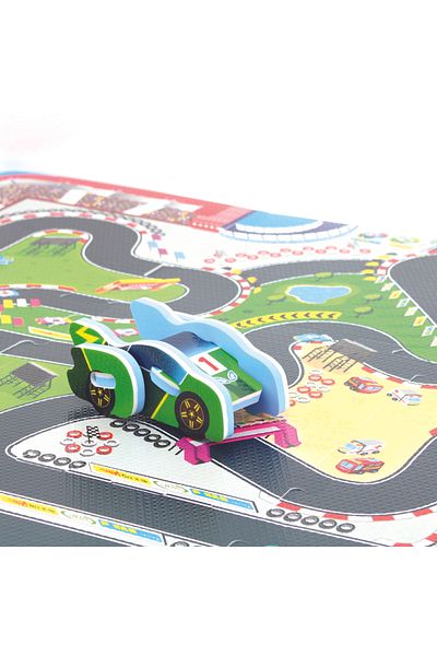 LUDIRO EVA Foam Puzzle Mat for Children, Set of 9 Educational Pieces with Race Track, 3D Car