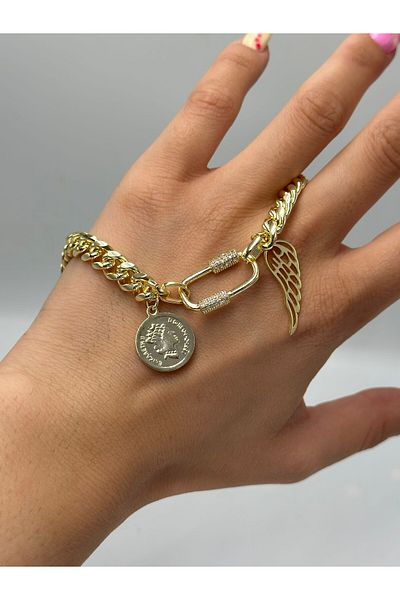 MyladyAccessoriess Wing Detail Steel Chain Bracelet