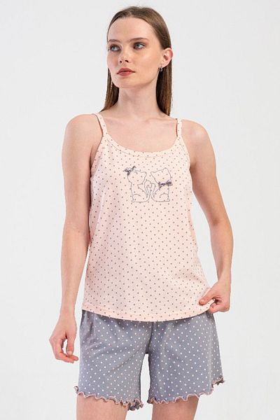 VİENETTA Cotton Women's Rope Strap Shorts Pajama Set, 409016