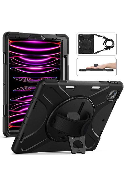 eSTUFF Husă AUSTIN Defender iPad Pro 12.9 2018-2022, Cureaua Braț/Umar, Neagră