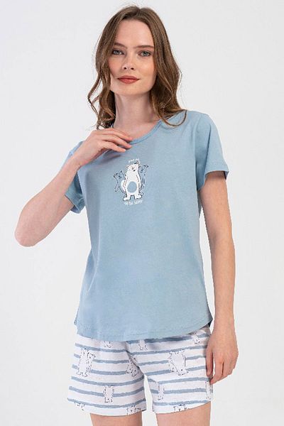 VİENETTA Cotton Women's Short Sleeve Shorts Pajamas Suit, 408104