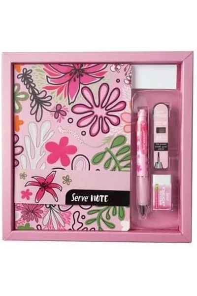 Mu Art Ahşap Notebook Set - Patterned Candy Pink in Special Box