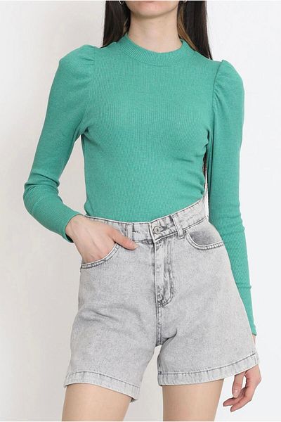 cacobutik Women's Ribbed Camisole Princess Sleeve Body Dark Green