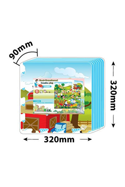 LUDIRO EVA Foam Puzzle Mat for Children, Set of 9 Educational Pieces with Farm Life